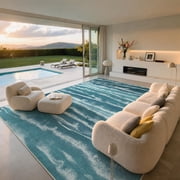 Toyoso 8x10 Modern Abstract Area Rug, Coastal Ocean Wave Carpet, Soft Low Pile Non-Shedding Rug for Large Living Room, Dining Room, Master Bedroom, Nautical Sea