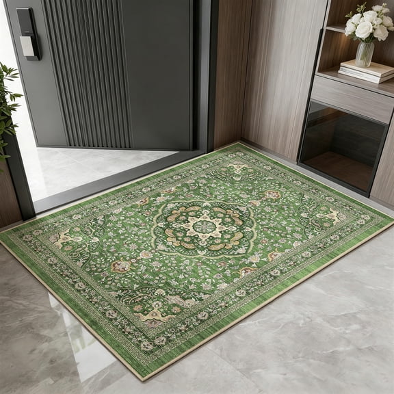 Toyoso 2x3 Oriental Medallion Area Rug, Distressed Floral Vintage Carpet, Soft Low Pile Non-Shedding Rug for Entryway, Kitchen, Hallway, Bedroom, Faded Boho Home Decor, Sage Green