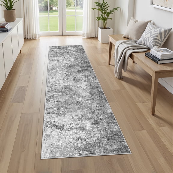 Toyoso 3x7 Washable Runner Rug Distressed Modern Abstract Grey Low Pile Machine Washable Area Rug For Hallway Entryway Bedside Indoor Long Carpet Decor