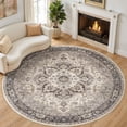 thumbnail image 1 of Toyoso 8x8 Round Washable Area Rug Large Traditional Medallion Luxury Grey Brown Circle Rug Machine Washable For Living Room Dining Room Family Room, 1 of 9