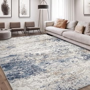 Toyoso Area Rug Living Room Rugs - 4x6 Large Soft Indoor Neutral Modern Abstract Low Pile Washable Rug Carpet for Bedroom Dining Room Farmhouse Home Office - Beige Blue