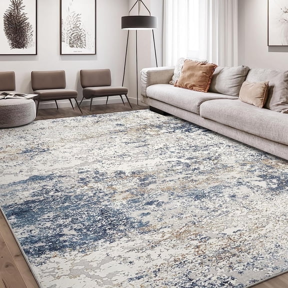 Toyoso Area Rug Living Room Rugs - 4x6 Large Soft Indoor Neutral Modern Abstract Low Pile Washable Rug Carpet for Bedroom Dining Room Farmhouse Home Office - Beige Blue