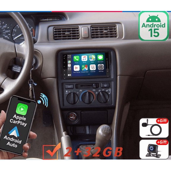 For Toyota Camry 1997-2001 7" Android 15 Car Stereo Radio, Wireless CarPlay Android Auto, 2+32GB Head Unit with AHD Backup Camera, Microphone, WiFi GPS Bluetooth