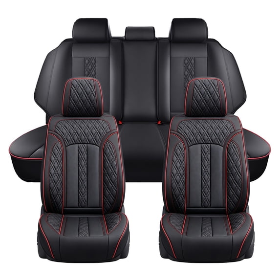 for Toyota Camry 2019 Car Seat Cover, Premium Leather 5 Piece Full Set Retain Seatbelt Port Protect and Upgrade Seats, Black and Red Line Car Seat Covers, Protect Car Seats
