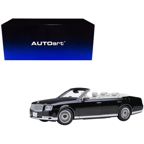 Toyota Century Open Car Convertible RHD (Right Hand Drive) Black with White Interior 1 18 Model Car by Autoart