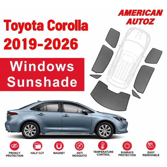 Toyota Corolla 2019 to 2026 7 Pcs Set Custom Fit Magnetic Window Sunshade, Privacy Protection, Temperatur Control, Magnetic Visor Front Rear Windshield Frame Curtain Side Tints Covers