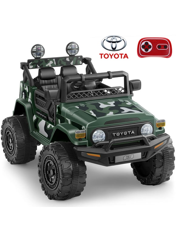 Toyota FJ Cruiser Ride on Car, 12V Powered Car Toys for Kids w/ Remote,Electric Ride on Truck,Spring Suspension,Camo Green
