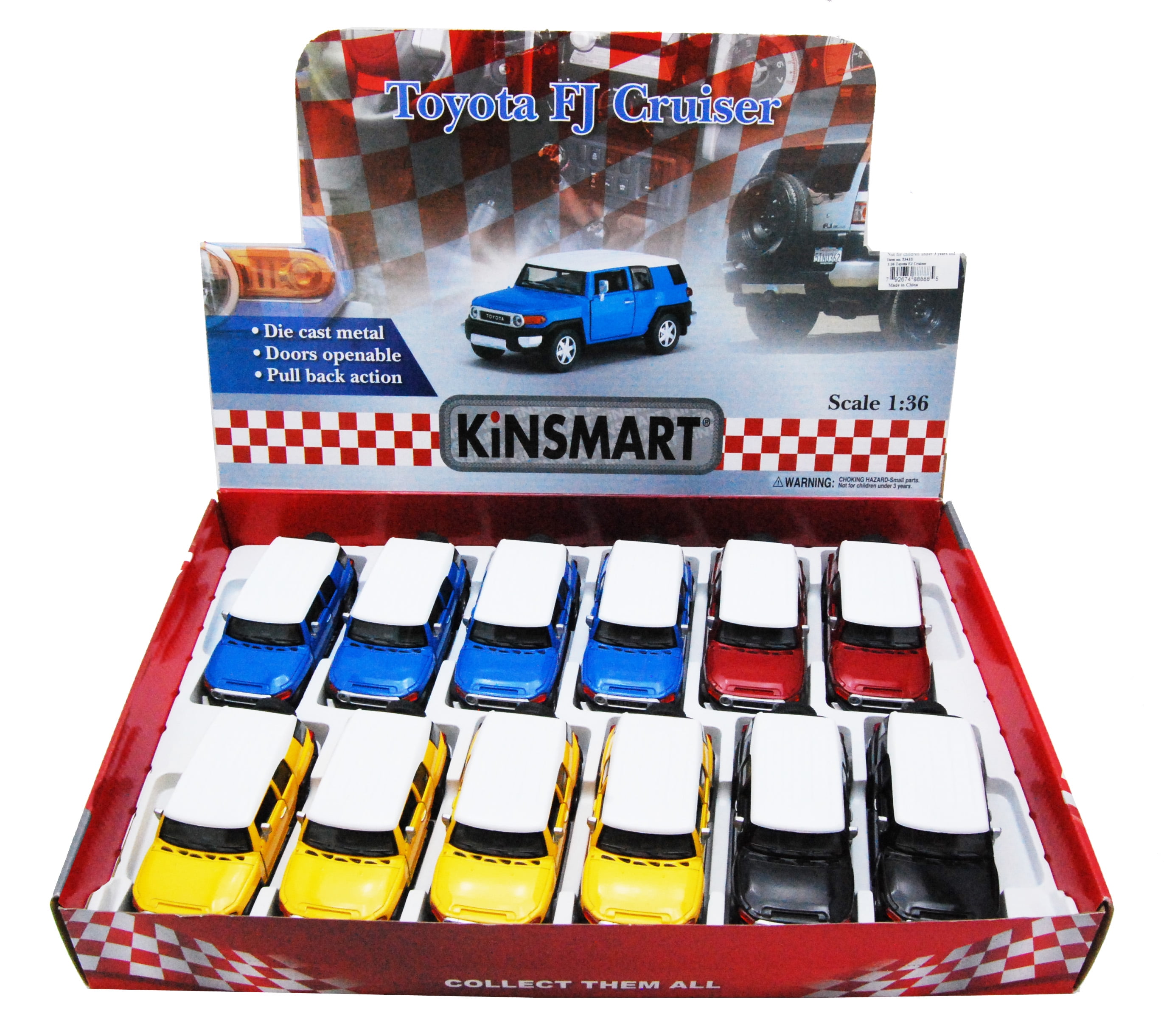 Toyota FJ Cruiser SUV Diecast Car Package - Box of 12 1/36 scale Diecast Model Cars, Assorted Colors