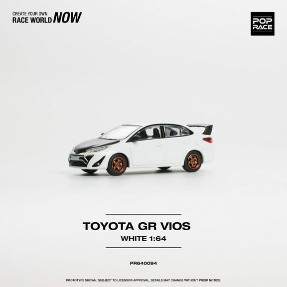 Toyota GR Vios White with Carbon Hood 1/64 Die Cast Model Car by Pop Race
