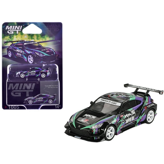 Toyota GR86 "HKS TYPE R" RHD "HKS Livery" Black with Graphics "2022 Tokyo Auto Salon" 1/64 Diecast Model Car by Mini GT