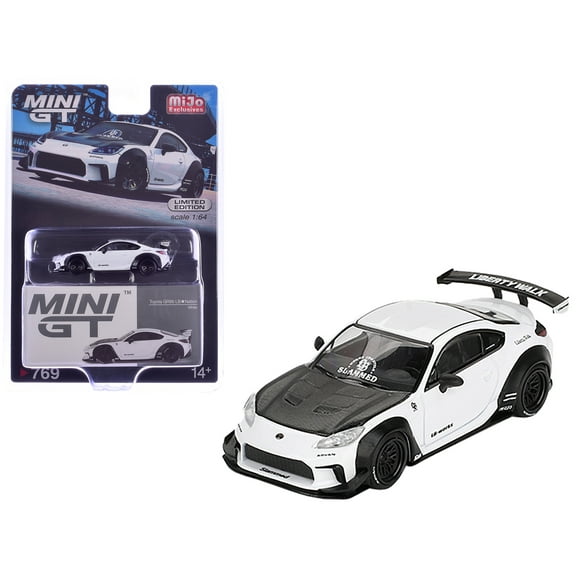 Toyota GR86 "LB-Nation - Liberty Walk" White with Carbon Hood Limited Edition 1/64 Diecast Model Car by Mini GT