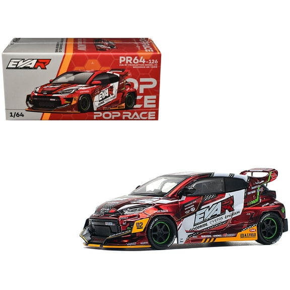 Toyota Goodride GR Yaris RHD "EVA RT Production Model-02" Red Metallic with Graphics 1/64 Diecast Model Car by Pop Race