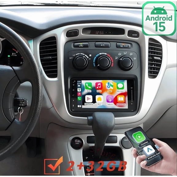 For Toyota Highlander 2001-2007, Android 15 Car Stereo, 7 Inch Touchscreen Radio with Wireless CarPlay & Android Auto, 2+32GB, Includes AHD Backup Camera & Microphone
