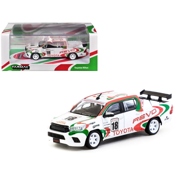 Toyota Hilux Pickup Truck RHD #18 White with Red and Green Graphics "Hobby64" Series 1/64 Diecast Model Car by Tarmac Works
