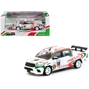 Toyota Hilux Pickup Truck RHD Right Hand Drive #18 White with Red and Green Graphics Hobby64 Series 1/64 Diecast Model Car by Tarmac Works