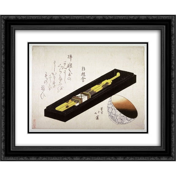 Toyota Hokkei 2x Matted 24x20 Black Ornate Framed Art Print 'Tortoise Shell Hairpin and Porcelain Cup with a Coating of Lip Rouge'
