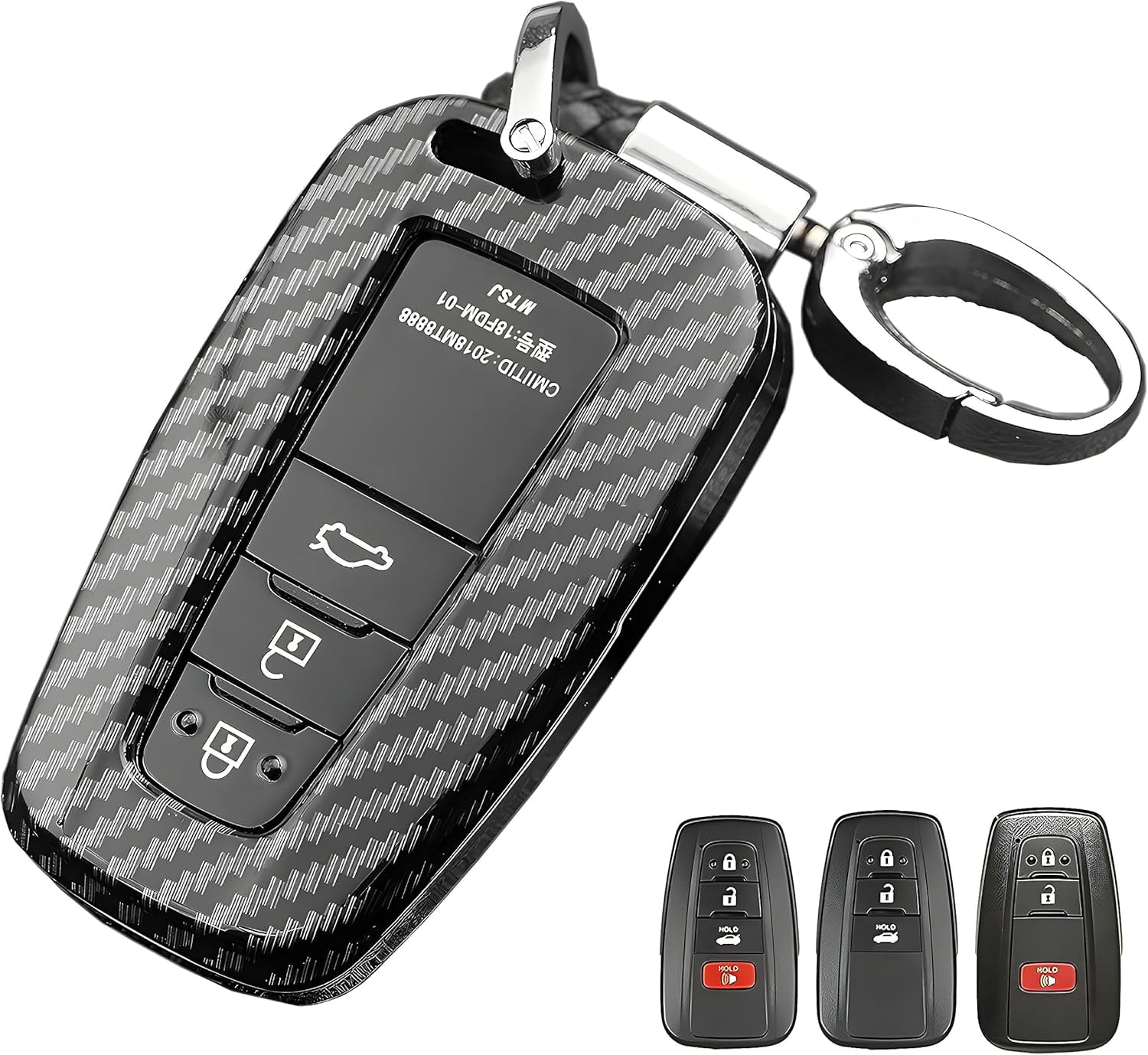 For Toyota Key Fob Cover, ABS carbon fiber pattern Key Fob Case Fit for 2017-2021 2022 2023 Toyota Corolla Camry RAV4 Highlander 4Runner Prius CH-R Prado Land Cruiser With Keychain