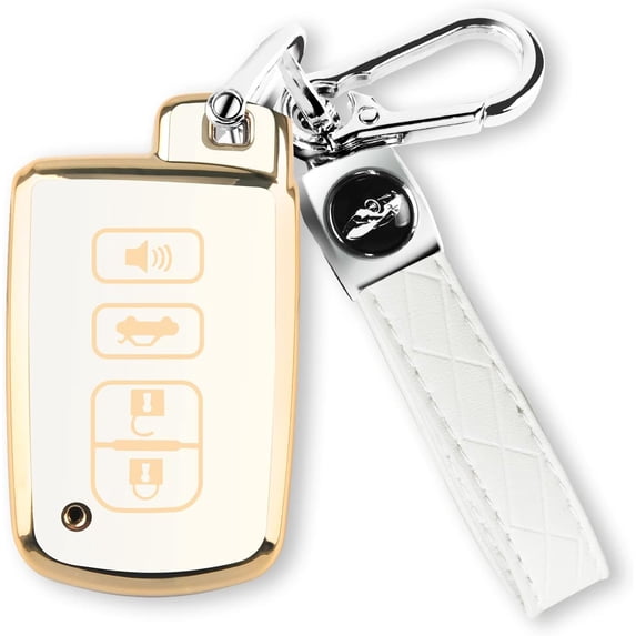 for Toyota Key Fob Cover with Keychain, 4 Button Car Key Case Shell for Tacoma Highlander Corolla Sequoia Camry Tundra Avalon RAV4 4Runner, Golden Edge Soft TPU Easy to Press