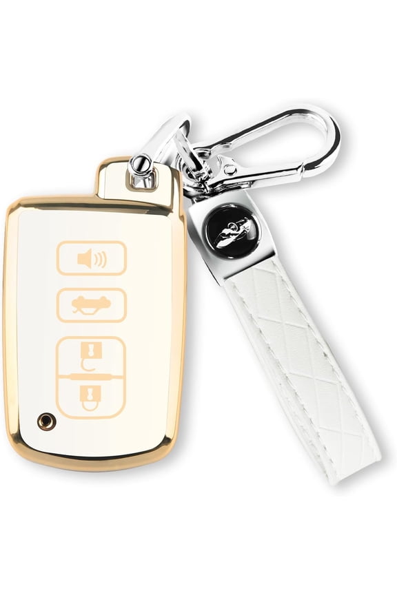 for Toyota Key Fob Cover with Keychain, 4 Button Car Key Case Shell for Tacoma Highlander Corolla Sequoia Camry Tundra Avalon RAV4 4Runner, Golden Edge Soft TPU Easy to Press
