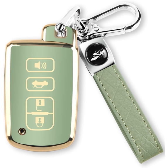 for Toyota Key Fob Cover with Keychain, 4 Button Car Key Case Shell for Tacoma Highlander Corolla Sequoia Camry Tundra Avalon RAV4 4Runner, Golden Edge Soft TPU Easy to Press