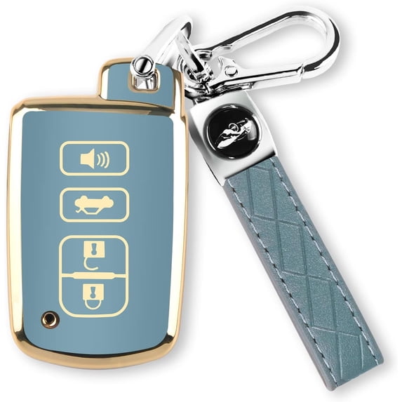 for Toyota Key Fob Cover with Keychain, 4 Button Car Key Case Shell for Tacoma Highlander Corolla Sequoia Camry Tundra Avalon RAV4 4Runner, Golden Edge Soft TPU Easy to Press