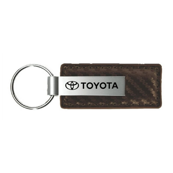 Toyota Logo Brown Carbon Fiber Texture Leather Key Chain Fob Official Licensed