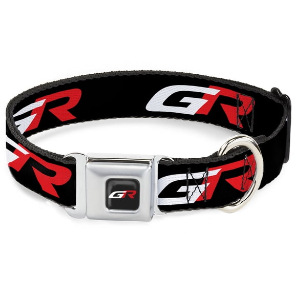 Toyota Pet Collar, Dog Collar Metal Seatbelt Buckle, Toyota Gazoo Racing GR Logo and Text Black White Red, 15 to 24 Inches 1.0 Inch Wide