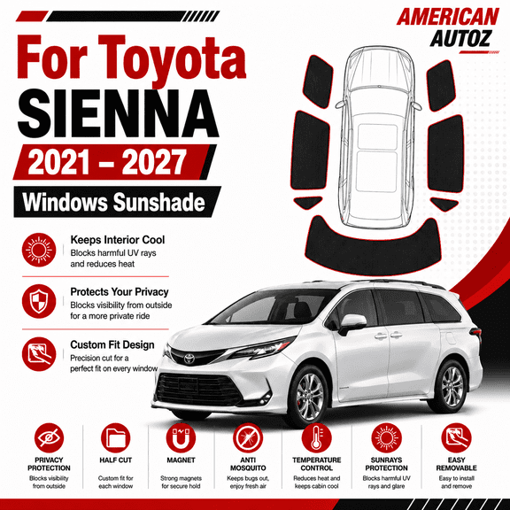 Toyota Sienna 2021 To 2027 7 Pcs Set Custom Fit Magnetic Window Sunshade