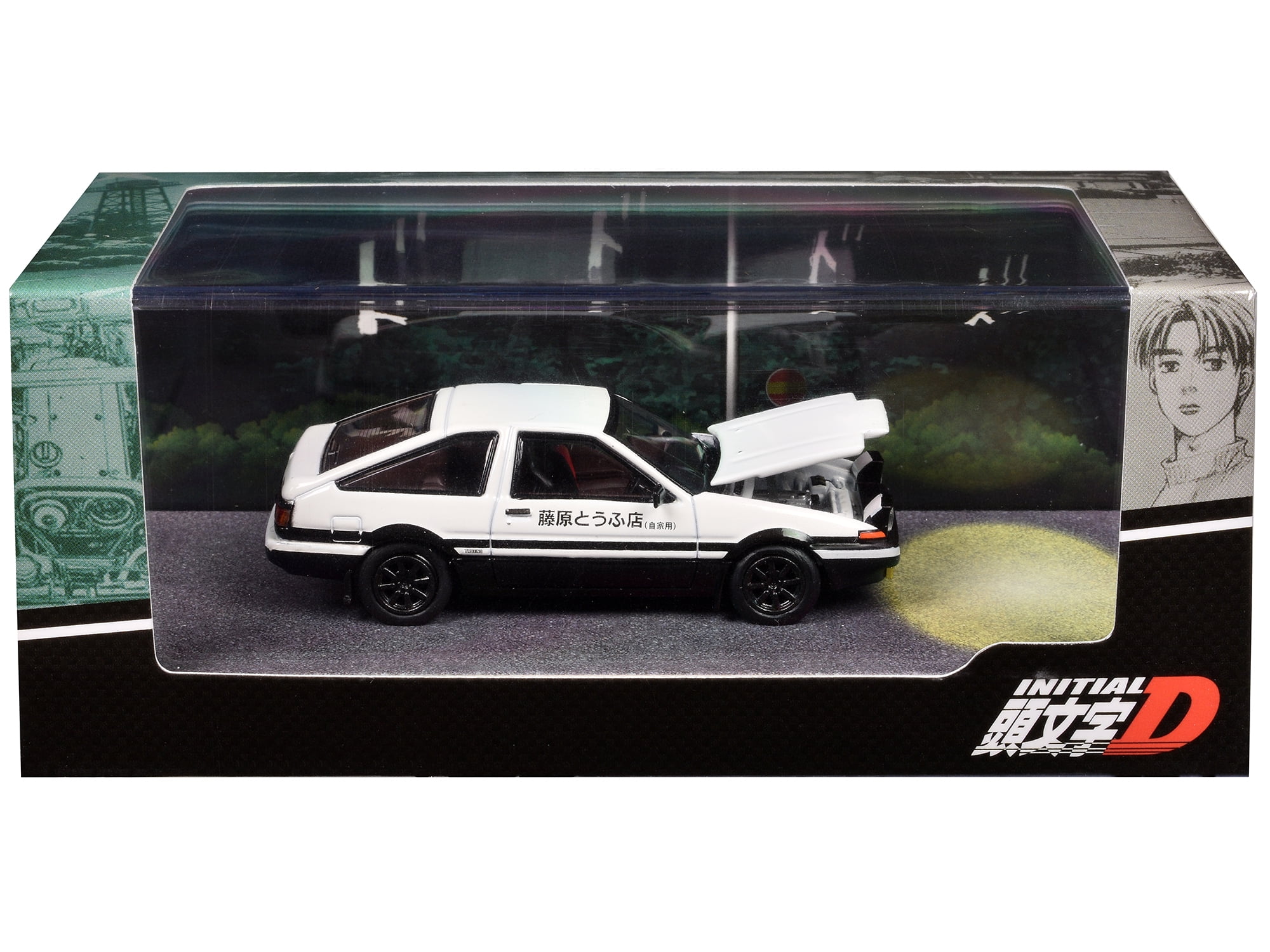Toyota Sprinter Trueno (AE86) RHD White and Black "Engine Mounted Model VS Kyoichi Sudo" 1/64 Diecast Model Car by Hobby Japan