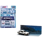 Toyota Sprinter Trueno AE86 RHD White with Black Stripes "Initial D" 1995-2013 Manga 1/64 Diecast Model Car by Hobby Japan