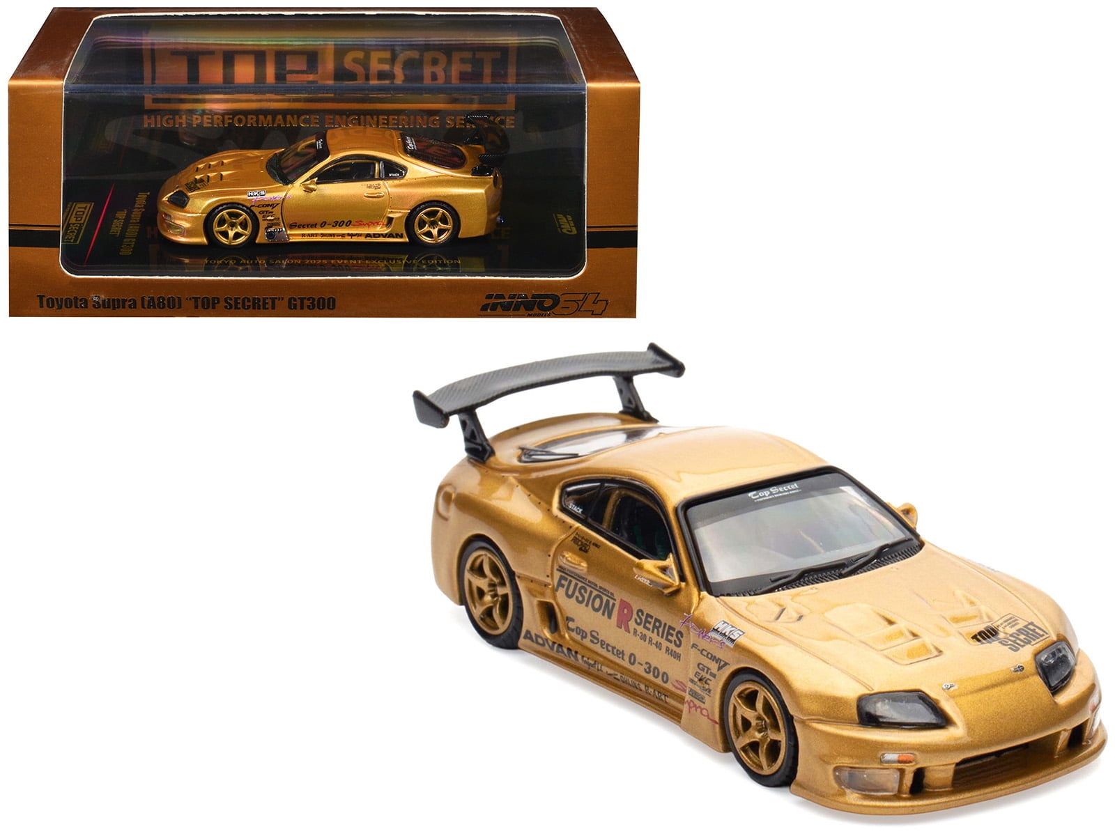 Toyota Supra (A80) GT300 RHD Gold Metallic "Tokyo Auto Salon 2025 Event Exclusive" 1/64 Diecast Model Car by Inno Models