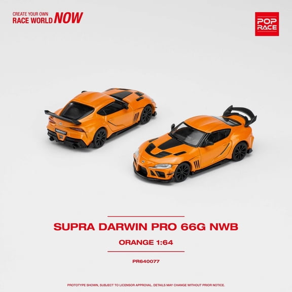 Toyota Supra "DarwinPro 66G WBK" Orange Metallic 1/64 Diecast Model Car by Pop Race