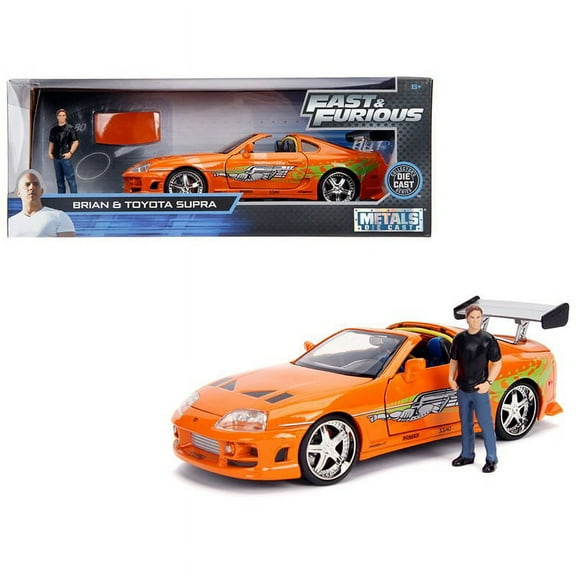 Toyota Supra Orange Metallic with Brian Diecast Figurine ''Fast & Furious'' Movie 1/24 Diecast Model Car by Jada