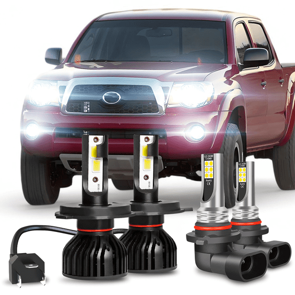 For Toyota Tacoma 2005-2008 2009 2010 2011 Led Headlights 6000K Cool White, 9003/H4 High and Low Beam 9145 Fog Light LED Bulb Combo, Halogen Replacement Conversion Kit, Pack of 4, Headlight Bulbs