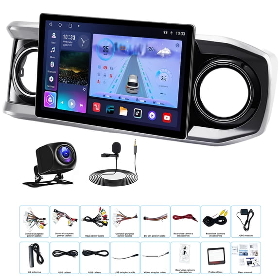For Toyota Tacoma 2016-2022 Android 15 11.5" 2K QLED Stereo, 8-Core 4+64G, Wireless Carplay Android Auto, 4G LTE, Dual WiFi BT5.0, DSP FM/RDS, 1080P Cam, SWC, Mic