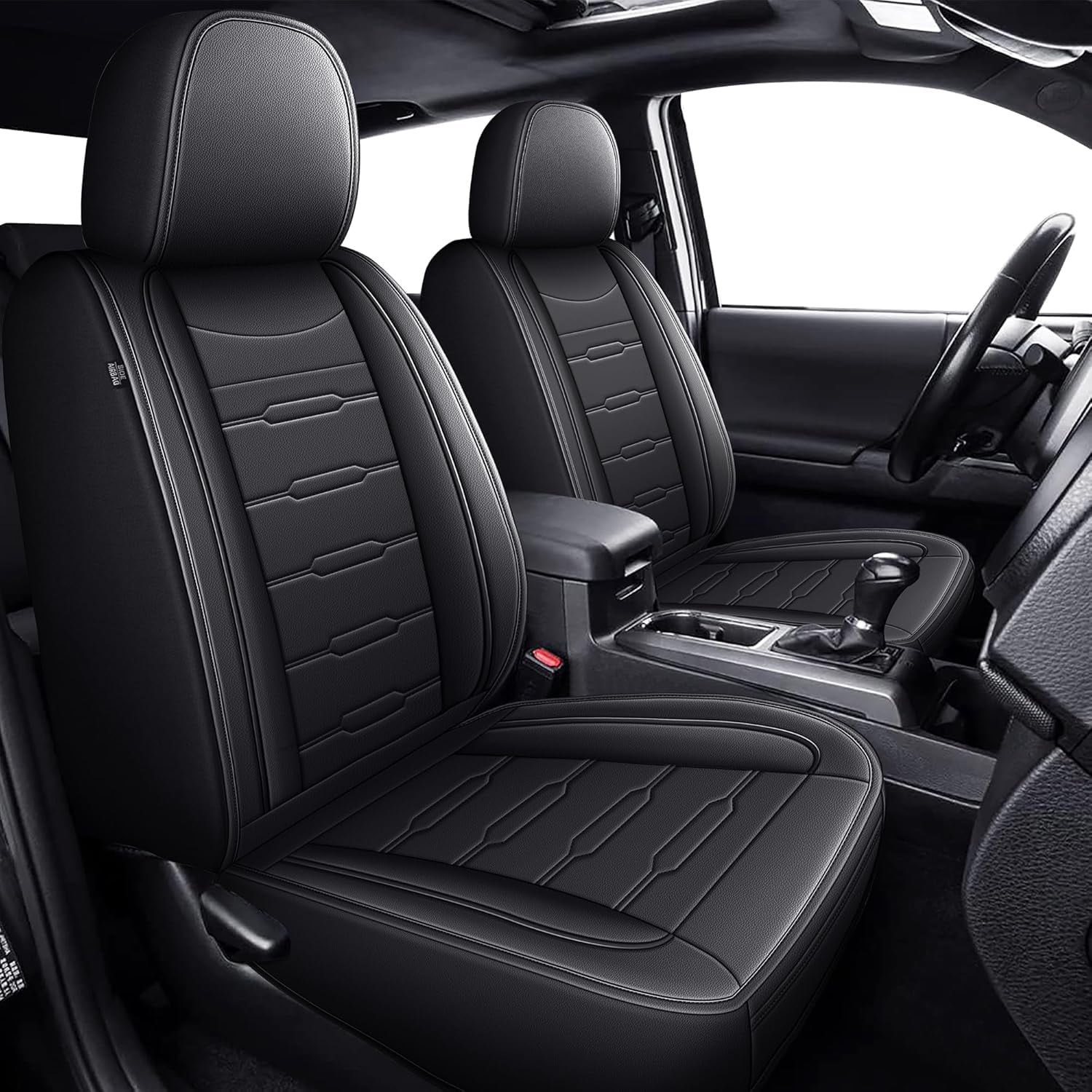Toyota Tacoma Seat Covers Fit for 2005-2023 5 Seat Full Set Fit for Truck Double Crew Cab Semi-Custom Car Seat Covers Faux Leather Automotive Seat Cushion Protectors - Black