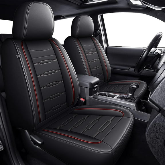 Toyota Tacoma Seat Covers Custom Fit for 2024-2025 5 Seat Full Set Fit for Truck Double Crew Cab Semi-Custom Car Seat Covers Faux Leather Automotive Seat Cushion Protectors - Red
