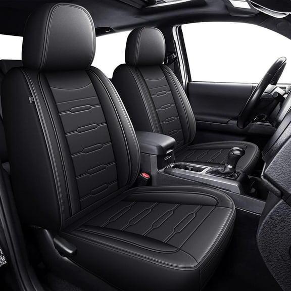 Toyota Tacoma Seat Covers Fit for 2024-2025 5 Seat Full Set Fit for Truck Double Crew Cab Semi-Custom Car Seat Covers Faux Leather Automotive Seat Cushion Protectors - Black