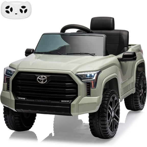 Toyota Tundra 12V Ride on Truck Car for Kids, , Battery Powered Electric Toys with Remote Control, MP3, LED Lights, Suspension System, Double Doors, Safety Belt, for 3+ Years Old, Light Green