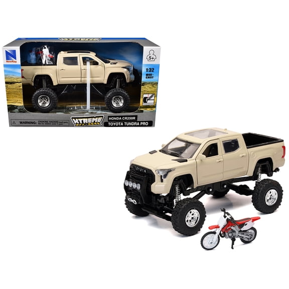 Toyota Tundra Pro Truck Tan and Honda CR250R Motorcycle Red and White "Xtreme Off-Road" Series 1/32 Diecast Model by New Ray