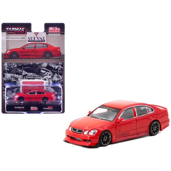 Toyota Vertex Aristo JZS161 RHD Red with Tarmac Cards "Global64" Series 1/64 Diecast Model Car by Tarmac Works