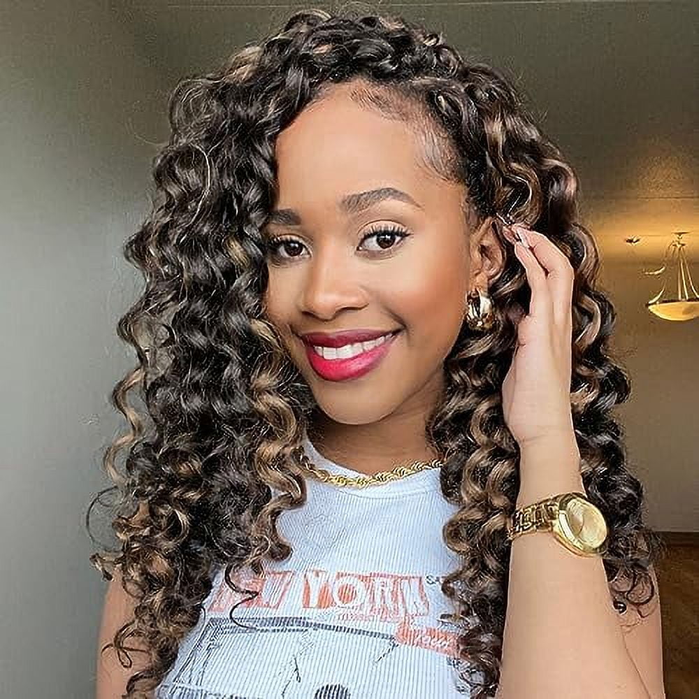 Toyotress Beach Curl Crochet Hair - 12 Inch 8 Packs Brown Highlight Ocean Wave Crochet Hair, Short Curly Water Wave Deep Twist Wavy Synthetic Braiding Hair Extensions (12 Inch, P1B/30/27)