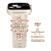 TOYOUTHS Decorative Ring Loop Compatible with Apple Watch Bands Charms (Band Included) 41mm 40mm 38mm 42mm 44mm 45mm 46mm 49mm,Floral Engraved Silicone Strap for iWatch Series SE/10/9/8/7/6/5/4/3/2/1