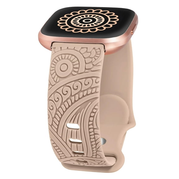 Toyouths Floral Engraved Compatible with Versa 2/Versa/Versa Lite Watch Bands Women Men, Cute Soft Sport Summer Dressy Silicone Strap with Fancy Boho Henna Pattern for Versa 2