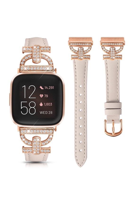 Slim Leather, Versa 2/Versa/Versa Lite Smartwatch Watch Band, 5.3"-7.5", Diamonds