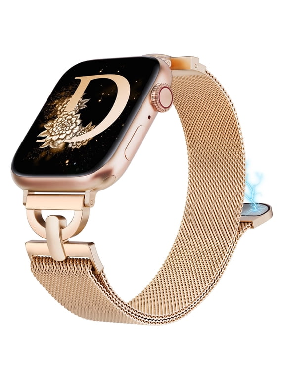 Stainless Steel Magnetic Loop Compatible with Apple Watch Band 38mm 40mm 41mm 42mm 44mm 45mm 46mm 49mm Metal Mesh D-shaped Clasp Strap for iWatch SE Series 10/9/8/7/6/5/4/3/2/1/Ultra(1/2)