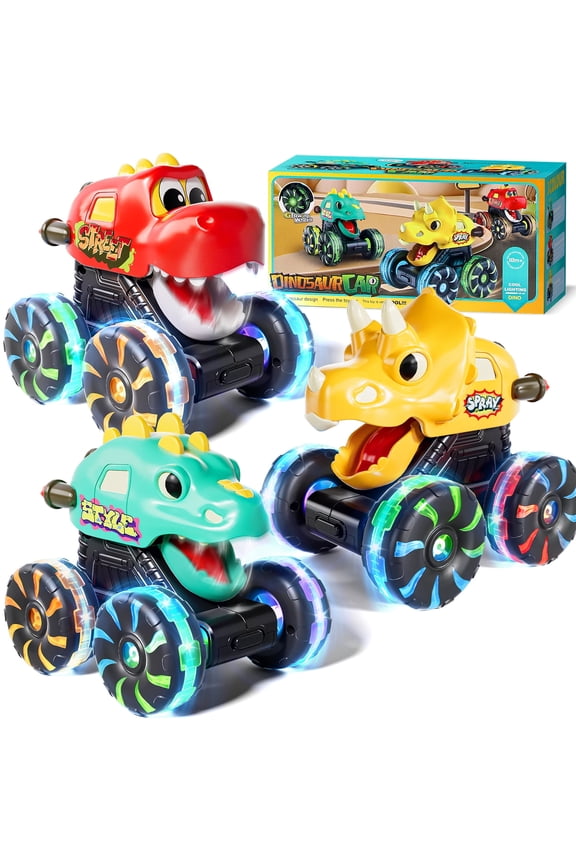 Toys for 1 2 3 Year Old Boys, Monster Truck for Toddler, Dinosaur Toy Cars with Cool Lightning Wheels For Toddlers 1-3, Press And Go Toy Cars, Pull Back Cars Baby Toys for 1+ Year Old Birthday Gifts