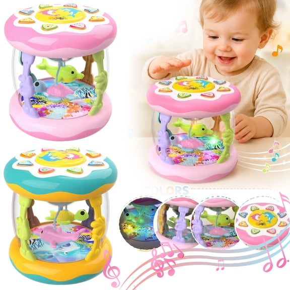 Toys for 1 Year Old Boy Toddler Boy Gift Light-Up Rotating Ocean Musical Tummy Time Toy with Soft Aquarium Projection Gentle Melodies for Babies 6-12 Months Indoor Play Nursery Use,Green
