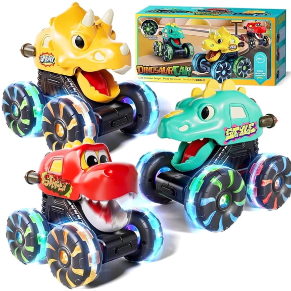 Toys for 1 Year Old, Monster Truck for Toddler, Friction Powered Toy Truck with Flashing LED Wheel, Dinosaur Toy Cars, Pull Back Cars Baby Toys, Toddler Toys 1 3 for Boys Birthday Gifts