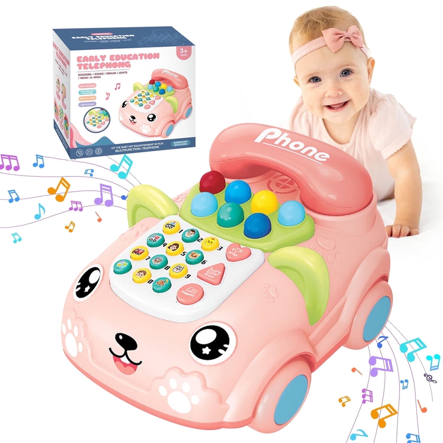 Toys for 1 Year Old Girls, Phone Toy with Music Light, Baby Musical Toy for 6-12 Months, Preschool Learning Toys Gift